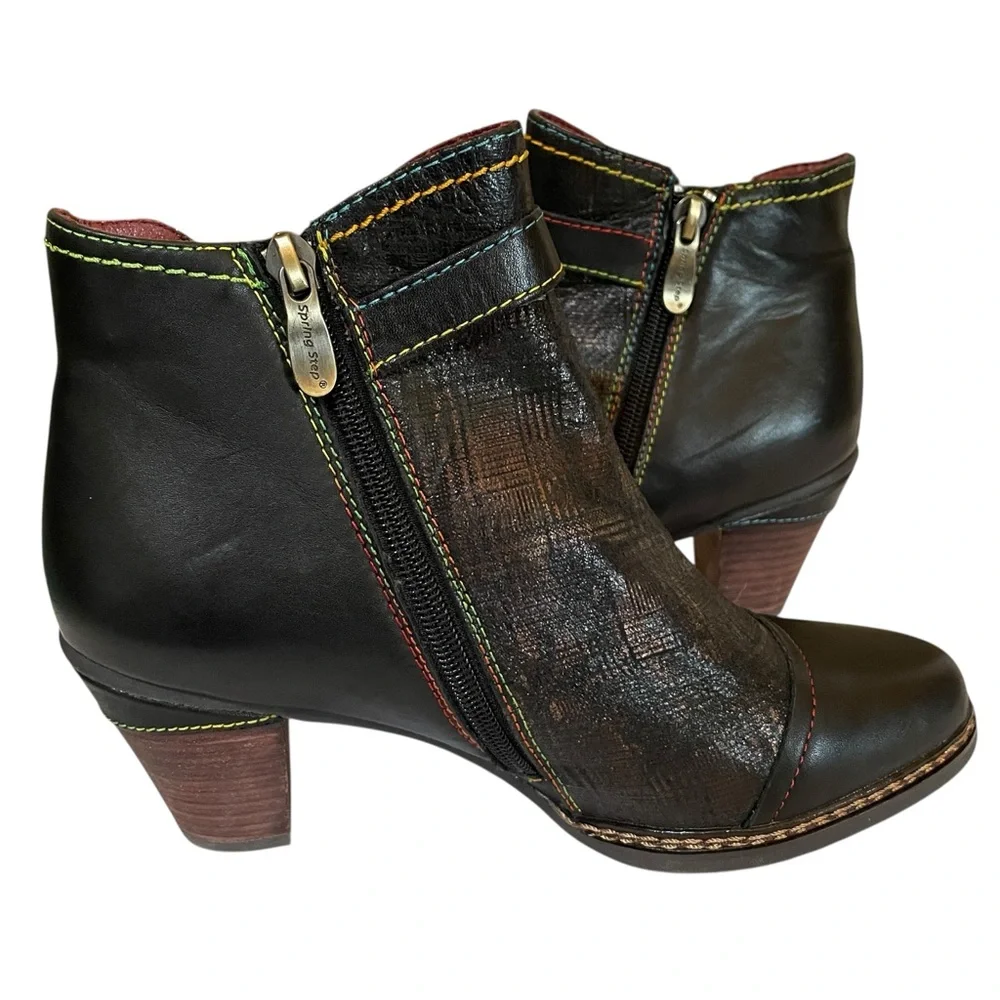 Women's L'Artiste Captivate - Black Leather Multi Color Stitching Size 7.5 EU 38